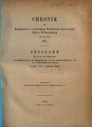 Chronik der Martin-Luther-Universität Halle-Wittenberg in Halle (Saale). 1875