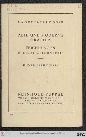 Lagerkatalog: Alte und moderne Graphik, Zeichnungen des 15.-20. Jahrhunderts : Künstlerbildnisse