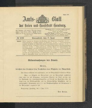 No.130, Sonnabend, den 7. Juni 1919