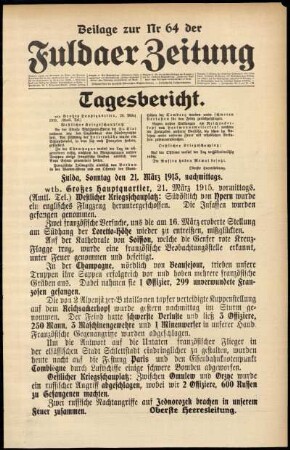Erste Ausgabe vom Sonntag, den 21. März 1915.