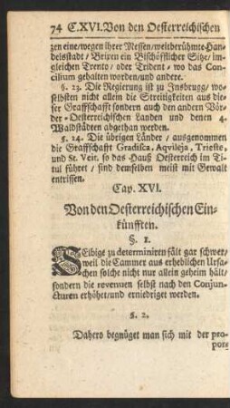 Cap. XVI. Von den Oesterreichischen Einkünfften