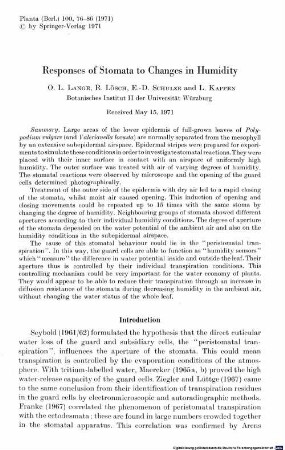 Responses of stomata to changes in humidity