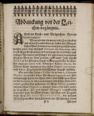 Abdanckung vor der Leichen-begängnis.