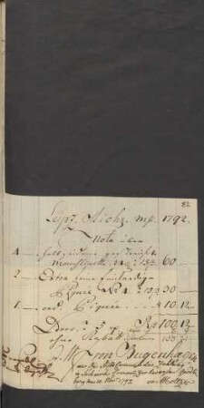 Leipz. Mich[aeli]s m[esse] 1792. Nota über ... Quedlinburg den 10. Nov[ember] 1792.