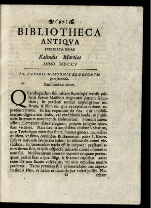 Kalendis Martias Anno MDCCV.