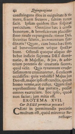 Erotema XVII. Cur DEUS permittat peccata?