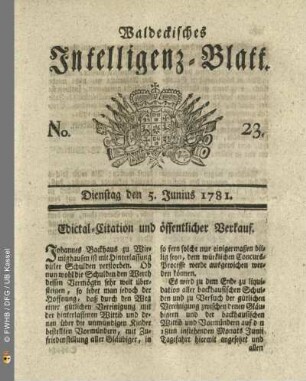 No. 23, Dienstag den 5. Junius 1781