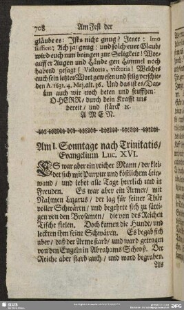 Am I. Sonntage nach Trinitatis, Evangelium Luc. XVI