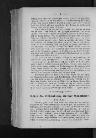 Ueber die Behandlung unserer Hausthiere.