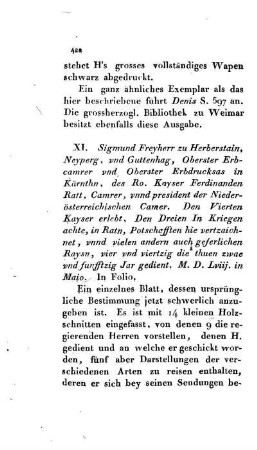 XI. Siegmund Freyherr zu Herberstein den vierten Kayser erlebt etc.