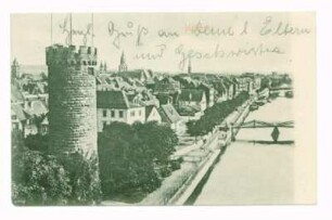 Gesamtansicht mit Bollwerksturm, Neckar und Blick auf nördliche Altstadt