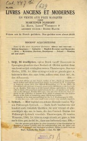 Livres anciens et modernes en vente aux prix marqués chez Martinus Nijhoff à La Haye. 639