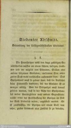 Siebenter Abschnitt. Behandlung der Löschgeräthschaften überhaupt