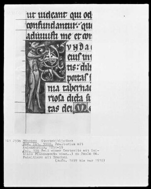 Psalterium mit Kalendarium — Initiale F (undamenta eius) mit Fabeltier und Drachen, Folio 109recto