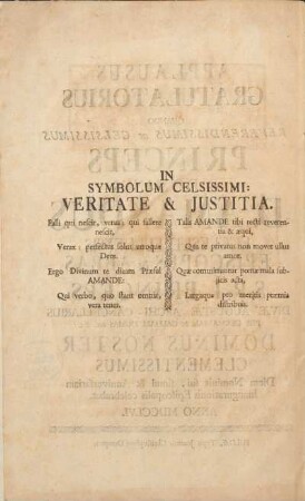 In symbolum celsissime: veritate & justitia.