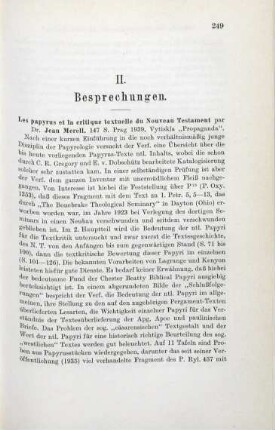 249-250 [Rezension] Merell, Jean, Les papyrus et la critique textuelle du Nouveau Testament