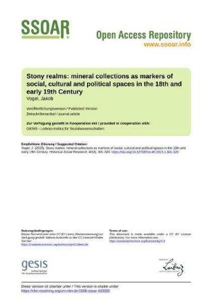 Stony realms: mineral collections as markers of social, cultural and political spaces in the 18th and early 19th Century