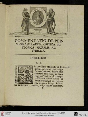 Commentatio de Personis sev larvis, critica, historica, moralis, ac ivridica