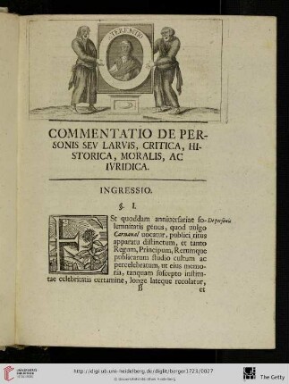 Commentatio de Personis sev larvis, critica, historica, moralis, ac ivridica