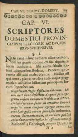 Cap. VI. Scriptores Domestici Provinciarum Electoris Ac Ducum Brunsvicensium.