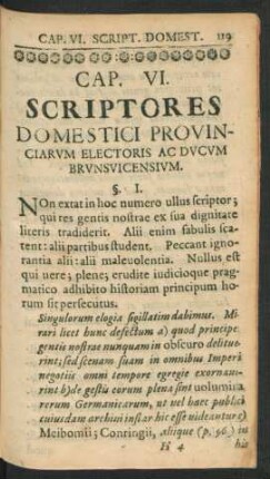 Cap. VI. Scriptores Domestici Provinciarum Electoris Ac Ducum Brunsvicensium.