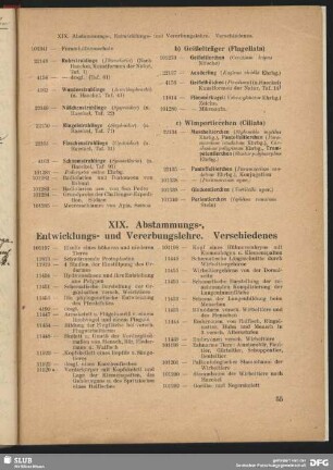 XIX. Abstammungs- Entwicklungs- und Vererbungslehre, Verschiedenes