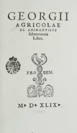 De animantibus subterraneis Liber, Titelblatt der Erstausgabe