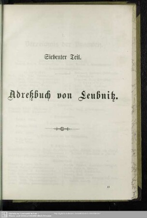Siebenter Teil. Adressbuch von Leubnitz