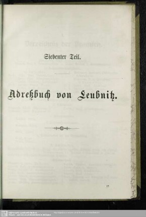 Siebenter Teil. Adressbuch von Leubnitz