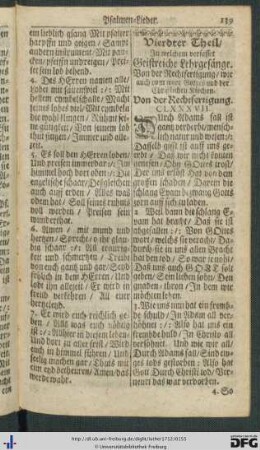 Vierdter Theil, in welchem verfasset Geistreige Lehrgesänge. Von der Rechtfertigung, wie auch vom Wort Gottes und der Christlichen Kirchen.