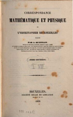 Correspondance mathématique et physique, 8. 1835