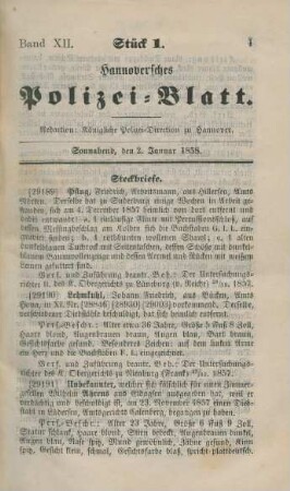 2. Januar-29. December = Stück 1-116 [incl. Vagabonden-Verzeichniß]