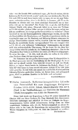 Jannasch, Wilhelm :: Reformationsgeschichte Lübecks vom Petersablaß bis zum Augsburger Religionsfrieden 1515 - 1530, (Veröffentlichungen zur Geschichte der Hansestadt Lübeck, 16) : Lübeck, Schmidt-Römhild, 1958