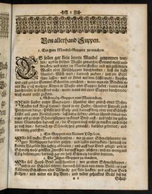 1-18, Von allerhand Suppen. - Von allerley Koch und Muß.