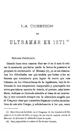 La Cuestión De Ultramar En 1871