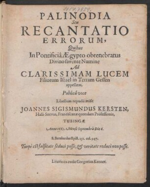 Palinodia Seu Recantatio Errorum