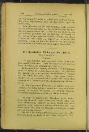 Die chemischen Wirkungen des Lichtes