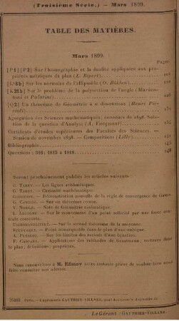 Table des matières. Mars 1899.