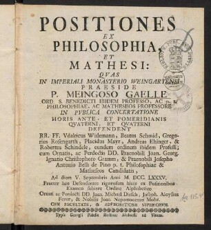 1-26, Positiones Ex Philosophia Et Mathesi