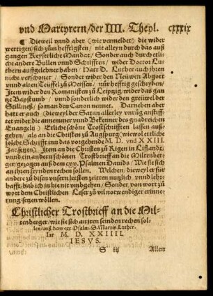 Christlicher Trostbrieff an die Miltenberger ... Jar M. D. XXIIII.