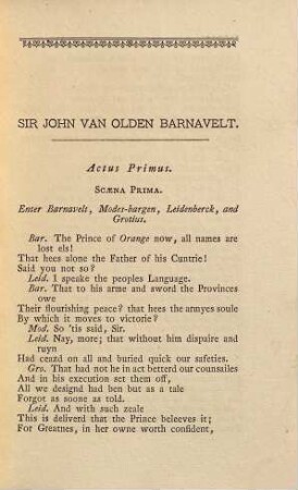 The Tragedy of Sir John van Olden Barnavelt : Herdrukt naar de uitgave van A. H. Bullen, met een inleiding van R. Fruin