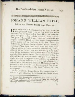 Johann William Frizo, Printz von Nassau-Dietz und Oranien