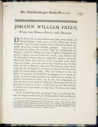 Johann William Frizo, Printz von Nassau-Dietz und Oranien