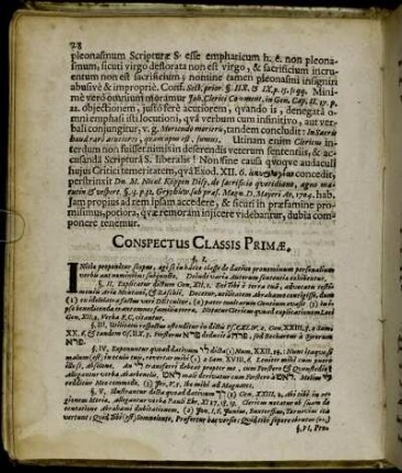 Conspectus Classis Primæ.