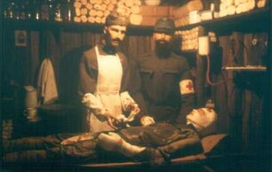 Museum in Kötschach-Mauthen. Darstellung einer ärztlichen Versorgung eines Verwundeten