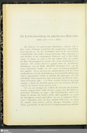 Die Leichenbestattung im griechischen Mittelalter : (etwa 900-600 v. Chr.)