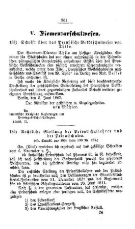 Schrift über das Preußische Volksschulwesen von Thilo : [V. Elementarschulwesen]