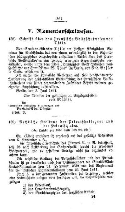 Schrift über das Preußische Volksschulwesen von Thilo : [V. Elementarschulwesen]