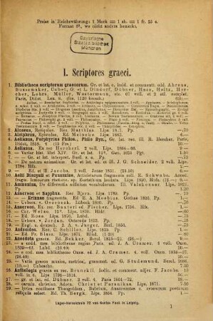 Lager-Verzeichnis ..., 72. Classische Philologie ; I. Scriptores graeci et latini