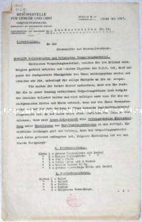 Hektografiertes maschinenschriftliches Rundschreiben der Reichsstelle für Gemüse und Obst zu Fragen der Verpackung